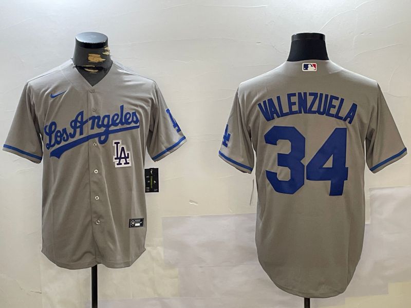 Men Los Angeles Dodgers 34 Valenzuela Grey Game 2024 Nike MLB Jersey style 10294
